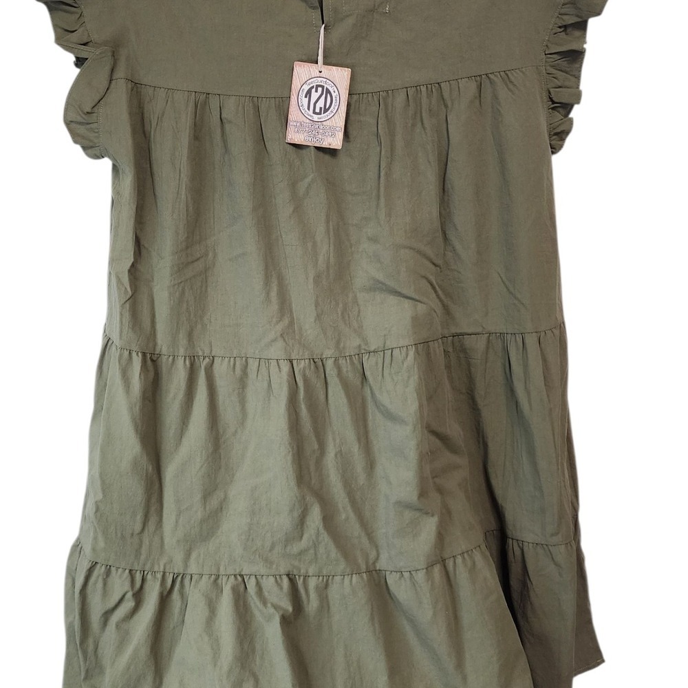 Tiered Mini Dress Olive Green Ruffle Sleeve Casual Summer Sundress‎